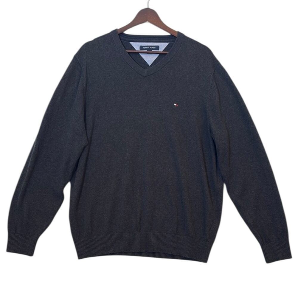 Tommy Hilfiger Dark Grey V-Neck Sweater Large
